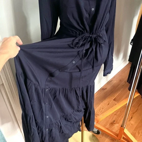 Chaps est 1978, Navy Button-Front,Ruffle-Cuff,Shirt-Dress,Tie-Waist ,EUC,Size XL - Picture 5 of 14